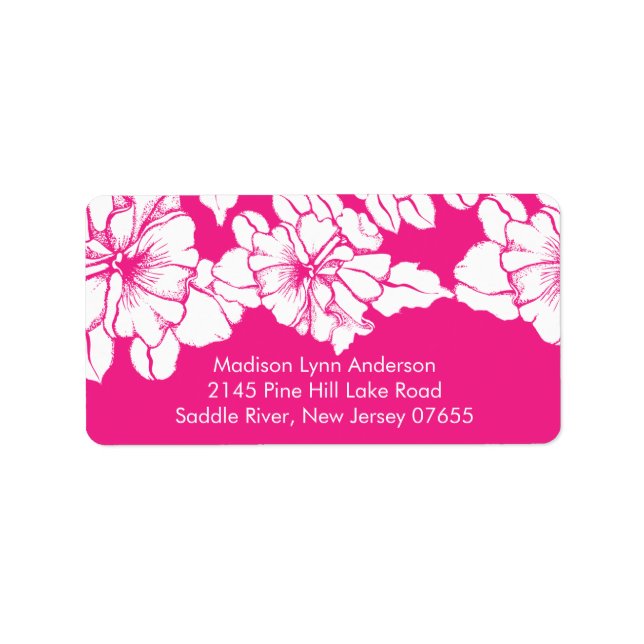 Bold Flowers on Pink Return Address Labels. Label (Front)