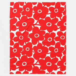 Bold Flowers - Red on White Fleece Blanket