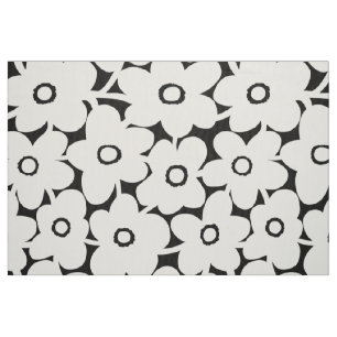 Bold Flowers - White on Black Fabric