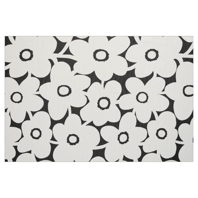 Bold Flowers - White on Black Fabric (Fat Quarter)