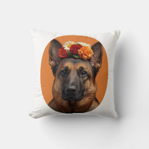 Bold Folk Art Self-Portrait German Shepherd Throw Pillow