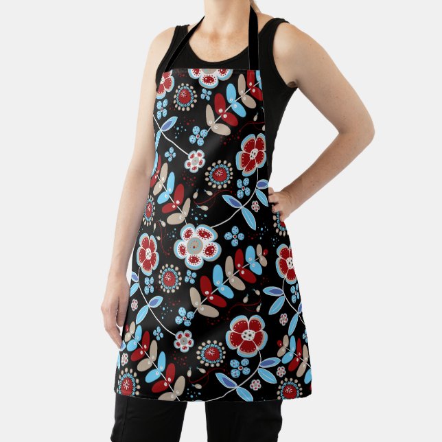 Bold Folk Floral Pattern Apron (Insitu)