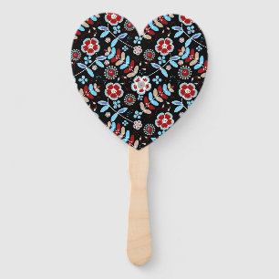 Bold Folk Floral Pattern Hand Fan