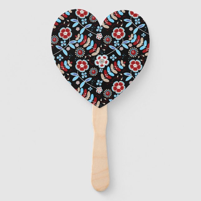 Bold Folk Floral Pattern Hand Fan (Front)