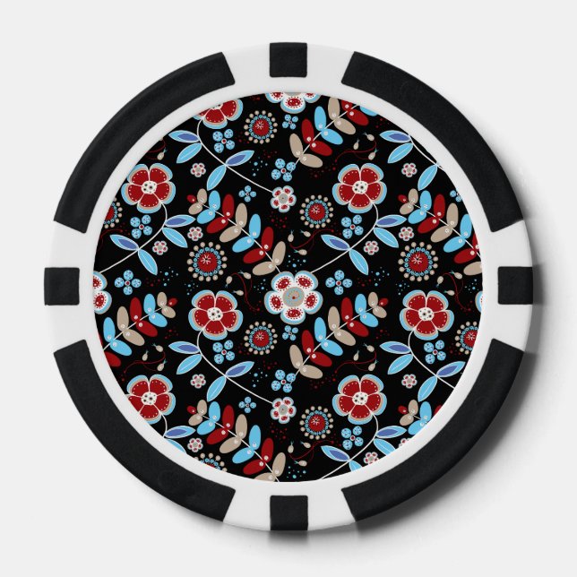 Bold Folk Floral Pattern Poker Chips (Front)