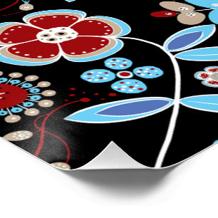 Bold Folk Floral Pattern Poster