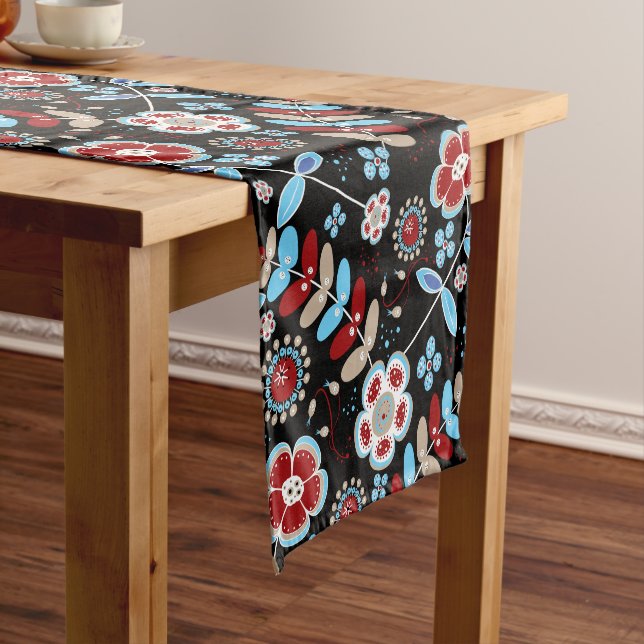 Bold Folk Floral Pattern Short Table Runner (In Situ)