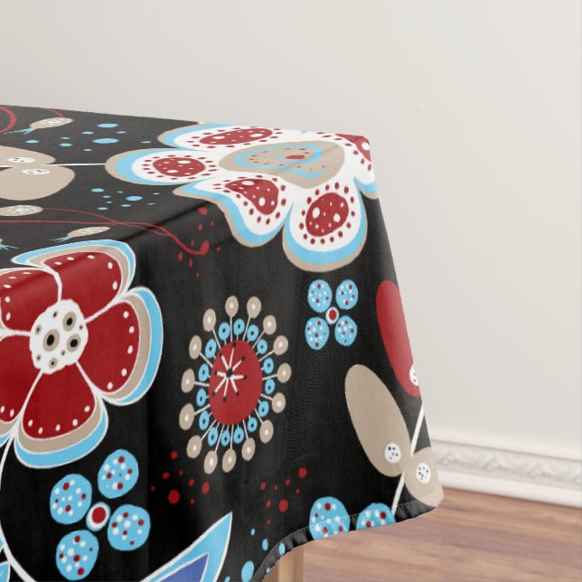 Bold Folk Floral Pattern Tablecloth (In Situ)