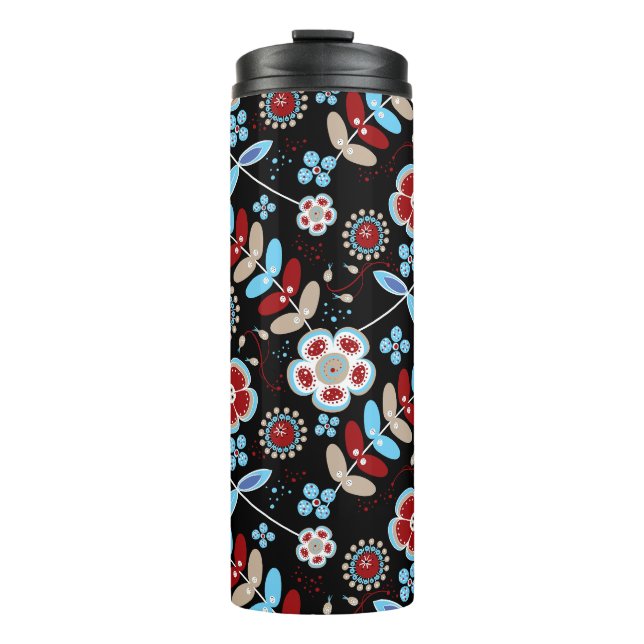 Bold Folk Floral Pattern Thermal Tumbler (Front)
