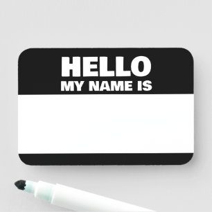 Bold Font Black and White Hello My Name Is Tag
