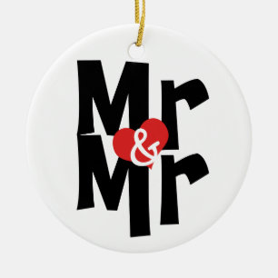 Bold Font Gay Wedding Mr and Mr Personalized Ceramic Ornament