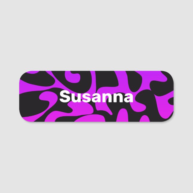 Bold Font Groovy Black Purple Pink Lilac Magnetic Name Tag (Front)