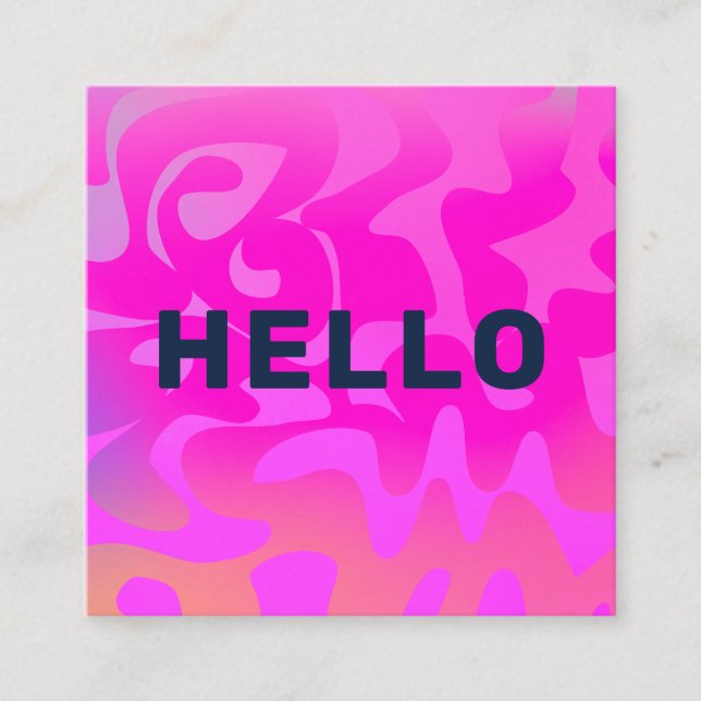 Bold Font Groovy Navy Hello Hot Pink Bright Square Square Business Card (Front)