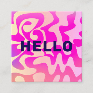 Bold Font Groovy Retro Hello Pink Colourful Square Business Card
