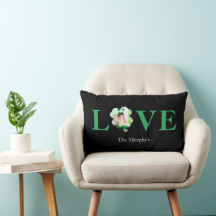 Bold Font Love Photo Shamrock St. Patrick's Day Lumbar Pillow