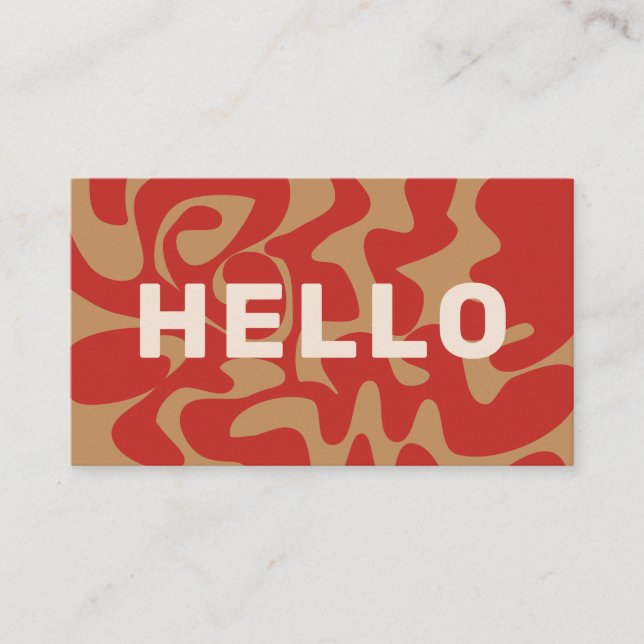 Bold Font Retro Groovy Beige Rust Brown Hello Business Card (Front)