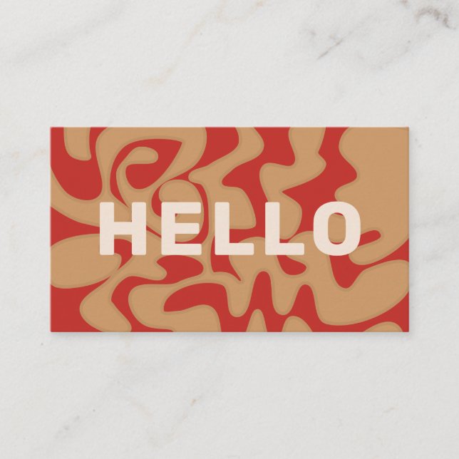 Bold Font Retro Groovy Rust Brown Coffee Hello Business Card (Front)