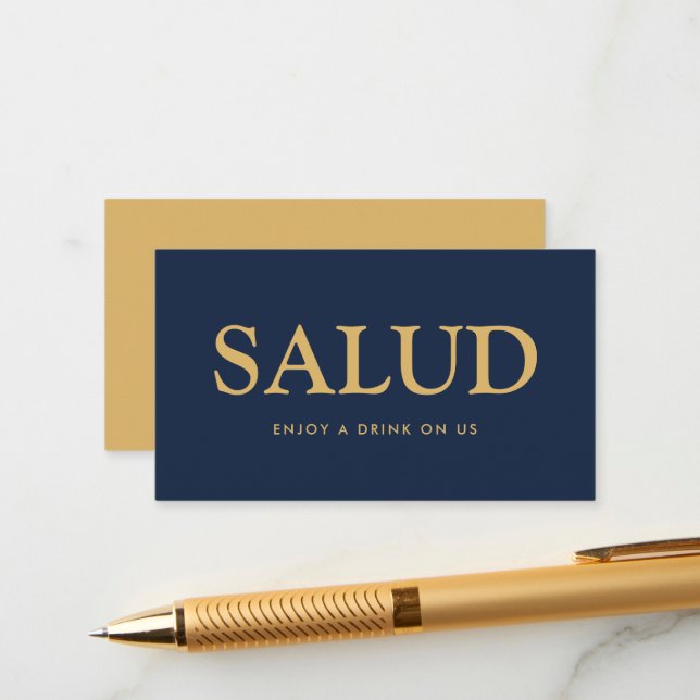 Bold Font "Salud" Spanish Free Drinks Ticket Enclosure Card (Front/Back In Situ)