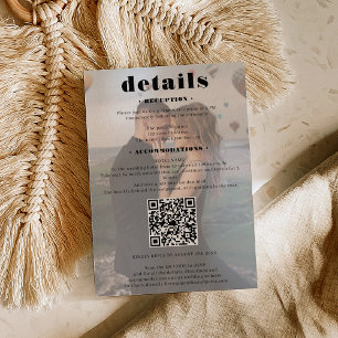 Bold font wedding details Qr code 2 photos white Enclosure Card