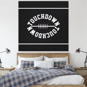 Bold Football TOUCHDOWN Stripes On Sporty Black Canvas Print