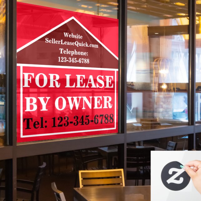 BOLD FOR LEASE BY OWNER Custom Real Estate Window Cling (Restaurant Window)