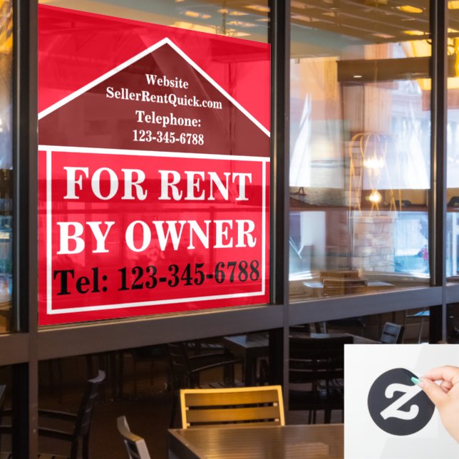 BOLD FOR RENT BY OWNER Custom Real Estate  Window Cling (Restaurant Window)