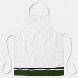 Bold Forest Green Black Racing Stripes On White Apron