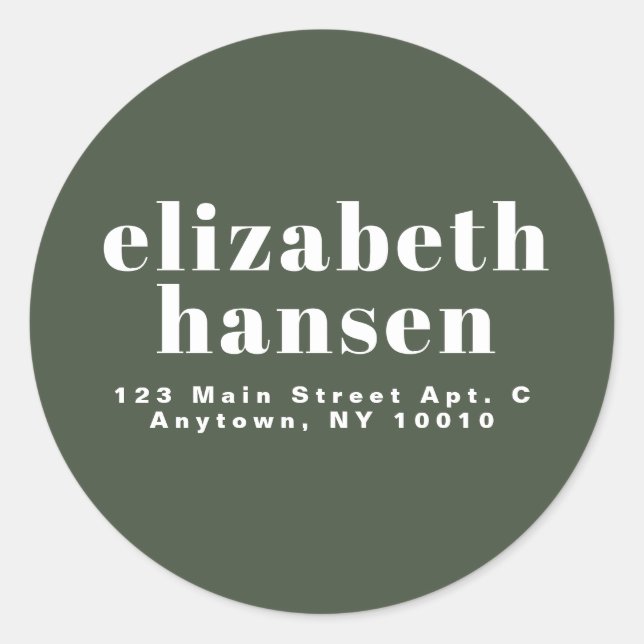 Bold Forest Green Round Return Address Label (Front)