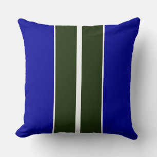 Bold Forest Green Royal Blue White Racing Stripes Throw Pillow