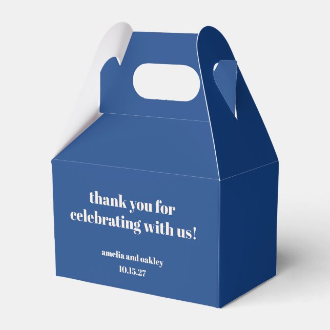 Bold French Blue Retro Custom Wedding Thank You  Favor Box (Front Side)