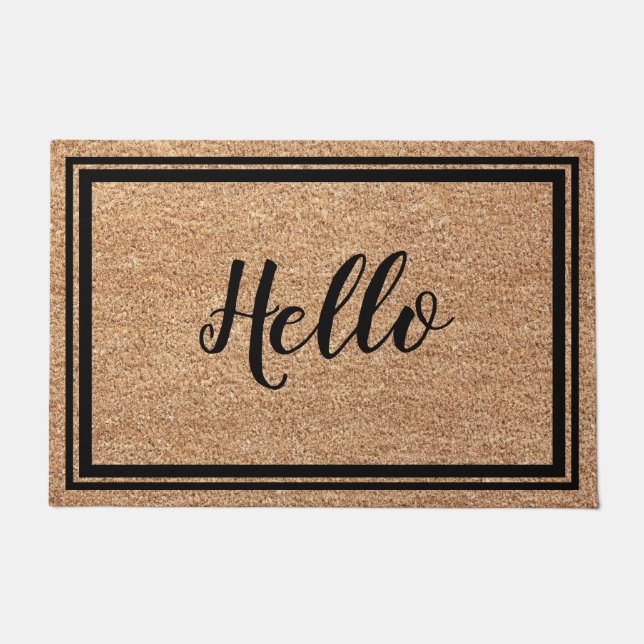 Bold Friendly Hello Faux Coir Doormat Design   (Front)
