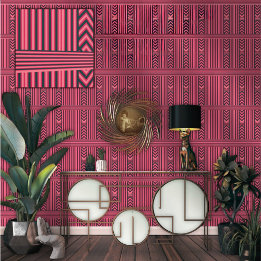 Bold Fuchsia Black Chevron Stripe Luxury Wallpaper