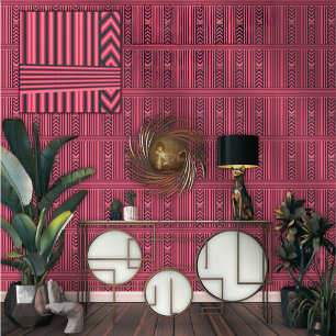 Bold Fuchsia Black Chevron Stripe Luxury Wallpaper