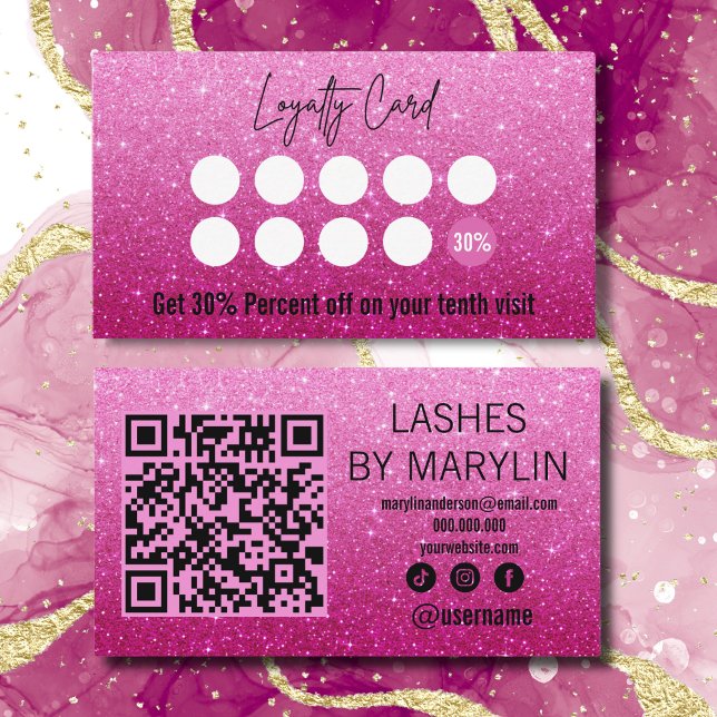  Bold Fuchsia Glitter Ombre Lash Technician Loyalty Card (Creator Uploaded)