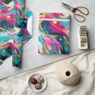 Bold Fuchsia Teal Abstract with Metallics Design Wrapping Paper