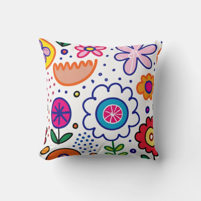 bold fun flowers in bright colours throw pillow (Front)