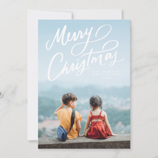 Bold Fun Hand Lettered Merry Christmas Holiday Card (Front)