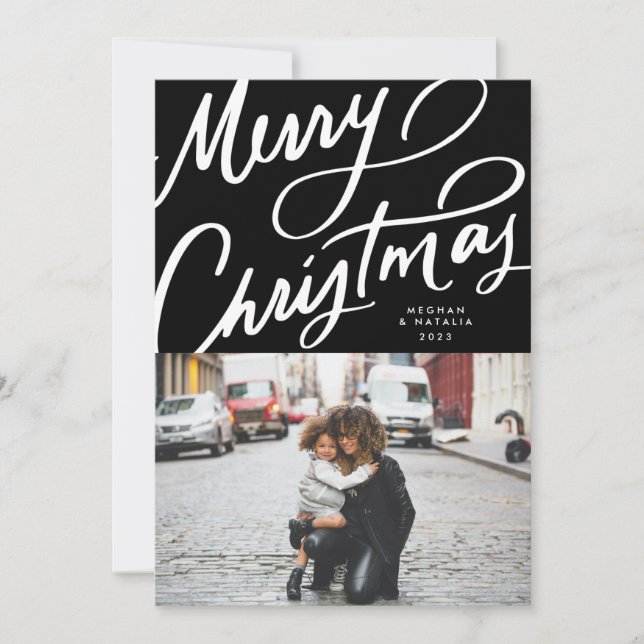 Bold Fun Hand Lettered Merry Christmas Holiday Card (Front)
