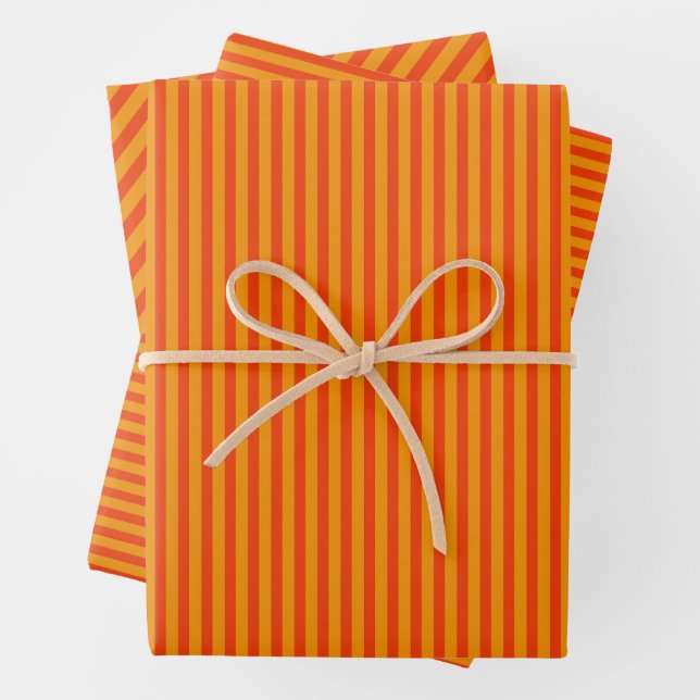 Bold Fun Simple Orange Fine Stripe Patterns Wrapping Paper Sheet (In situ)