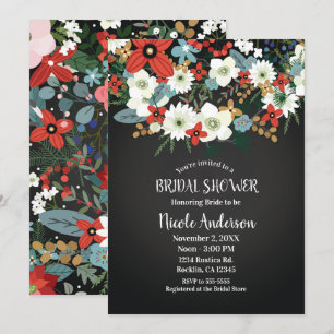 Bold Funky Colourful Floral Dark Chic Bridal Showe Invitation