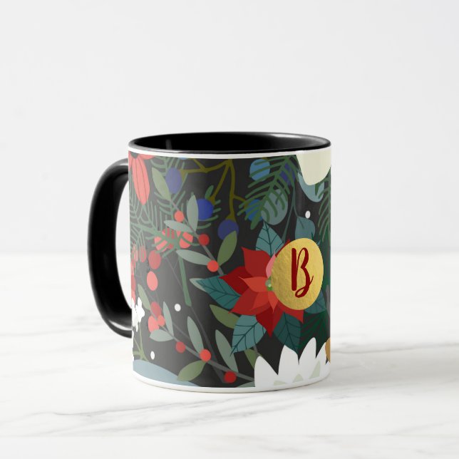 Bold Funky Colourful Floral Dark Chic Modern Mug (Front Left)