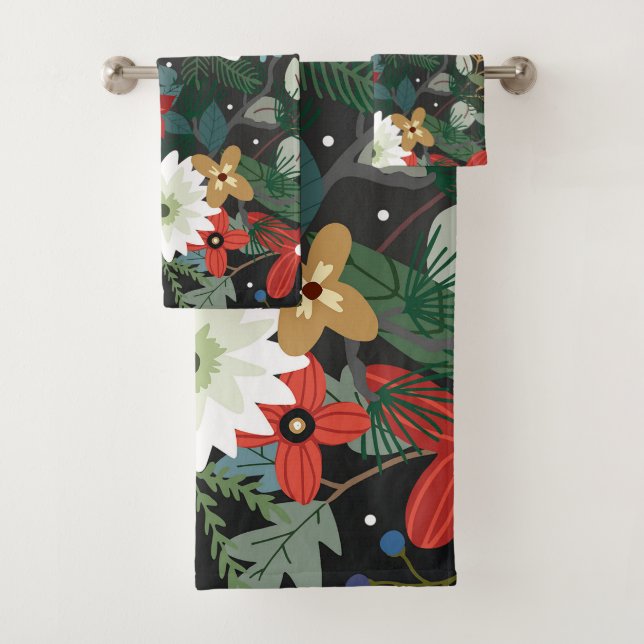Bold Funky Colourful Floral Dark Chic Modern Trend Bath Towel Set (Insitu)