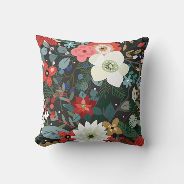 Bold Funky Colourful Floral Dark Chic Modern Trend Throw Pillow (Front)