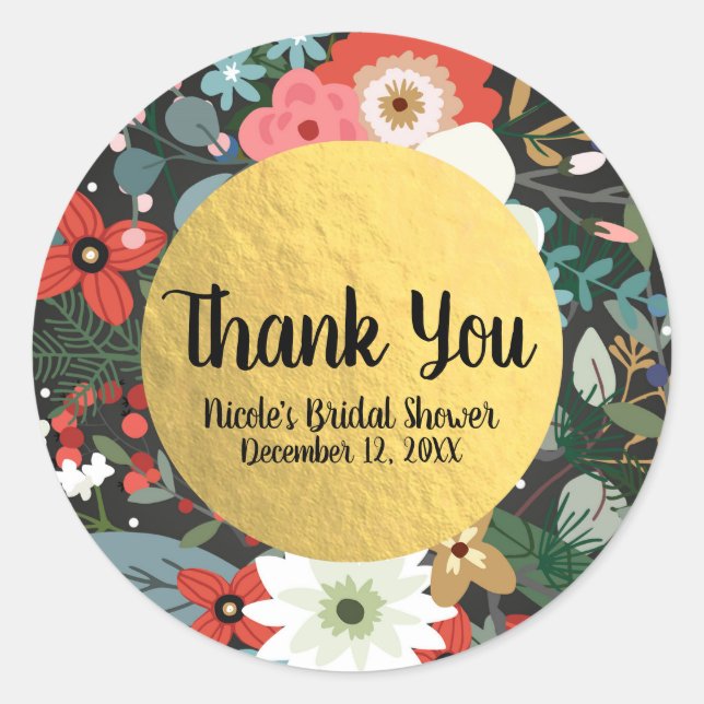 Bold Funky Colourful Floral Dark Chic Wedding Favo Classic Round Sticker (Front)