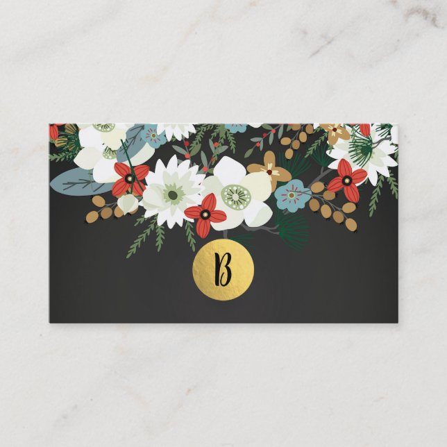 Bold Funky Modern Vintage Floral Dark Chic Business Card (Front)