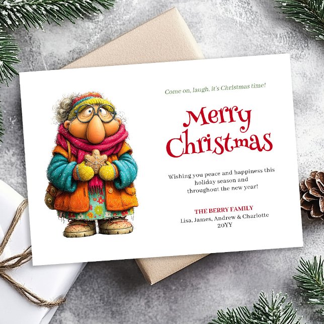 Bold Funny Woman Digital Christmas Greeting Card (Bold Funny Woman Digital Christmas Greeting Card)