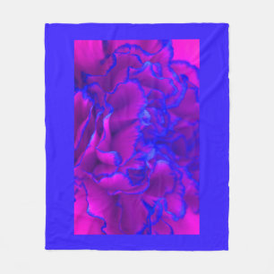 Bold Fuschia Pink and Blue Carnation Flower Fleece Blanket