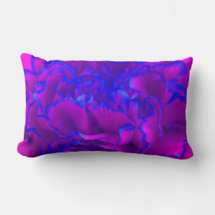 Bold Fuschia Pink and Blue Carnation Flower Lumbar Pillow