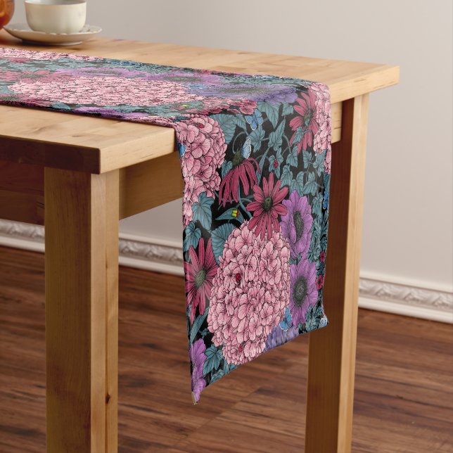 Bold garden florals short table runner (In Situ)