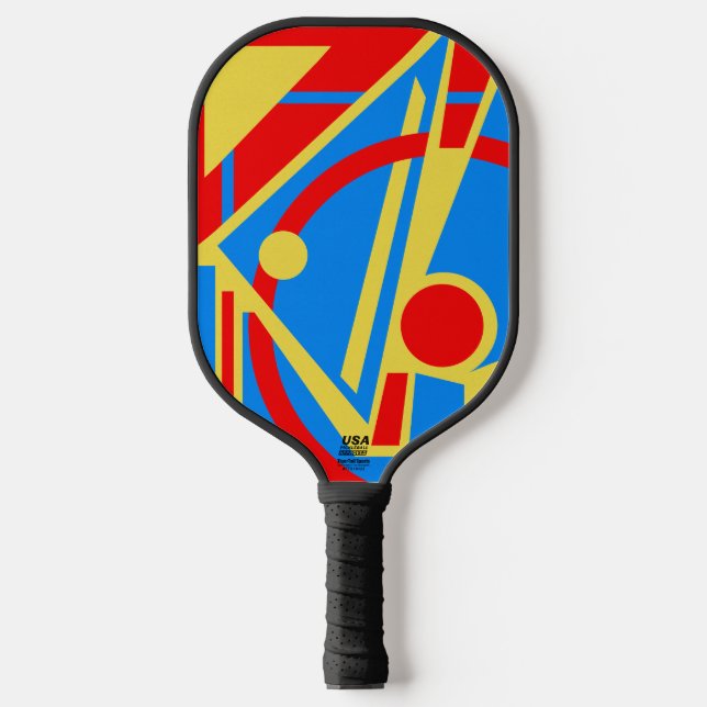 Bold Geometric Abstract in Red, Blue, and Yellow Pickleball Paddle (Front)